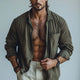 Men's Cotton Solid Lapel Loose Shirt