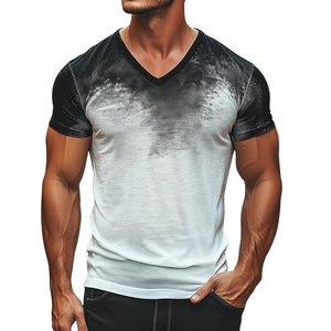 Men's Retro Casual Gradient Printed V-Neck Short Sleeve T-Shirt