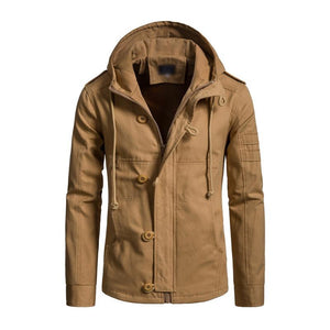 Men's Casual Washed Cotton Patchwork Hooded Slim Fit Cargo Jacket