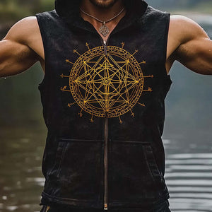 Men's Fashion Vintage Print Hooded Vest