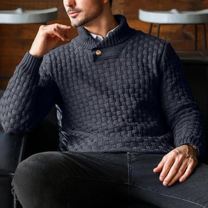Men's Casual Jacquard Knit Lapel Sweater