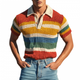 Men's Casual Rainbow Striped Lapel Knitted Short Sleeve Polo Shirt