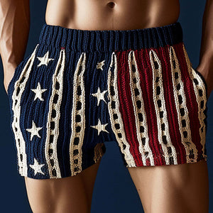 Men's Western Retro Star Embroidery Woven Casual Sports Shorts
