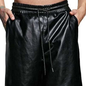 Men's Summer Basic Loose Pure Black PU Leather Shorts