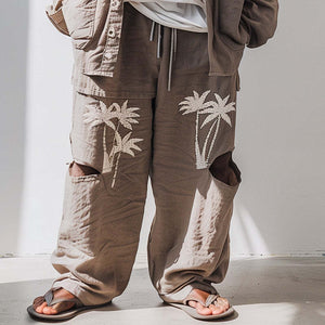 Men's Embroidered Ripped Casual Pants