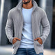 Men's Fashion Stand Collar Solid Striped Long Sleeve Knit Cardigan
