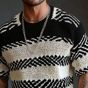 Men's Contrast Knitted Round Neck Half Sleeve Sweater T-Shirt