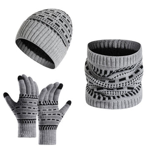 Men's Warm Knitted Hat, Scarf And Gloves Three-piece Set