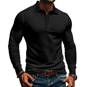 Men's Casual Elastic Long Sleeve POLO Shirt