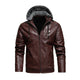 Men's Vintage Hooded Fleece Warm Zip-Up Slim Fit Leather Jacket