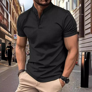 Men's Casual Stand Collar Waffle Slim Fit Short Sleeve T-Shirt
