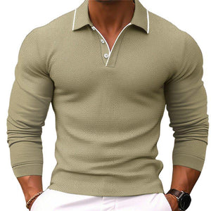 Men's Solid Color Lapel Slim Fit Long Sleeve Polo Shirt