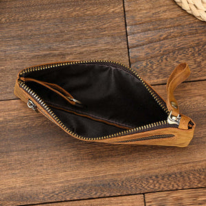 Men's Vintage Crazy Horse Leather Large Capacity Zip Long Wallet