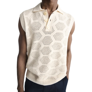 Men's Fashion Casual Exquisite Hollow Polo Neck Knitted Tank Top