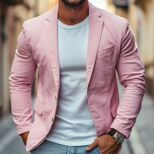 Men's Casual Premium Cotton Notched Lapel Single Breasted Slim Fit Blazer
