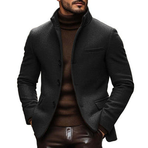Men's Vintage Wool Blend Stand Collar Single Breasted Slim Blazer