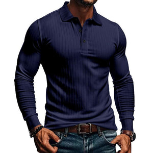 Men's Casual Elastic Long Sleeve POLO Shirt