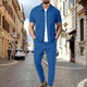 Men's Waffle Solid Color Short Sleeve Shirt And Pants Set