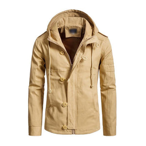 Men's Casual Washed Cotton Patchwork Hooded Slim Fit Cargo Jacket