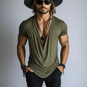 Men's Spring Fashion Simple Swing Collar Short Sleeve T-shirt