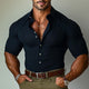 Men's Black Ribbed Fashion Slim Fit Long Sleeve Shirt
