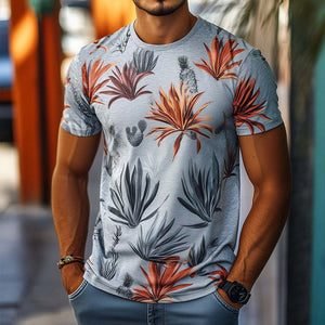 Men's Retro Tropical Bird Of Paradise Printed Casual Round Neck Short Sleeve T-Shirt