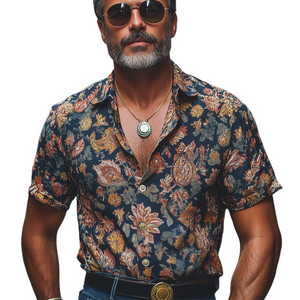 Men's Retro Printed Casual Short Sleeve Shirt