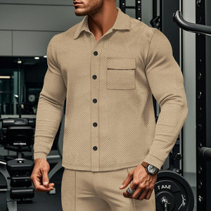 Men's Casual Twill Lapel Single Breasted Long Sleeve Shirt Jacket