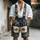 Men's Retro Geometric Print Linen Overalls