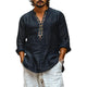 Men's Cotton And Linen Breathable Printed V-Neck Long Sleeve Shirt