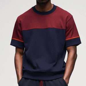 Men's Retro Casual Colorblock Round Neck Short Sleeve T-Shirt