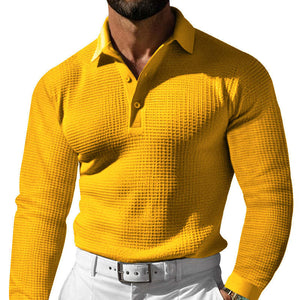 Men's Casual Waffle Long Sleeve POLO Shirt
