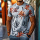 Men's Retro Tropical Bird Of Paradise Printed Casual Round Neck Short Sleeve T-Shirt