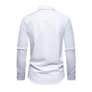 Men's Casual Lapel Slanted Placket Asymmetric Slim Fit Long Sleeve Shirt