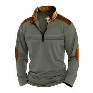 Men's Colorblock Zipper Stand Collar Long Sleeve Casual Sweatshirt