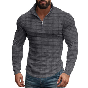 Men's Half-zip Small Square Stand Collar Long Sleeve T-shirt