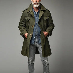Men's Vintage Lapel Single Breasted Cargo Trench Coat