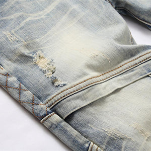 Men's Punk Patchwork Ripped Stretch Jeans