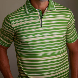 Men's Spring Fashion Retro Striped Print Short Sleeve POLO Shirt