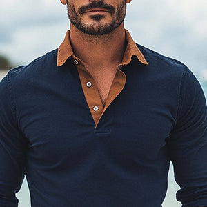 Men's Comfortable Basic Polo Collar Colorblock T-shirt