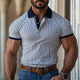Men's Vertical Striped Slim Fit Short-Sleeved Polo Shirt