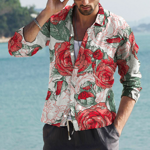 Men's Floral Print Lapel Long Sleeve Shirt