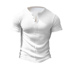 Men's Casual Stretch Knit Short Sleeve Henley T-Shirt