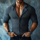 Men's Slim Fit Striped Lapel Long Sleeve Shirt