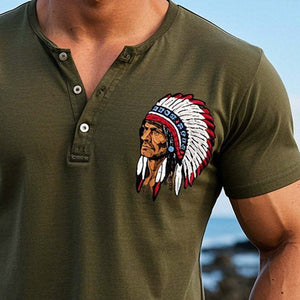 Men's Casual Printed Henley Neck Short Sleeve T-Shirt