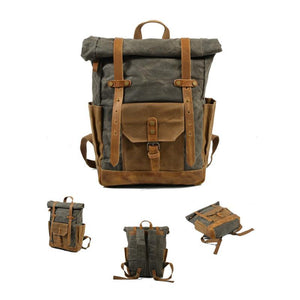 Men's Vintage Contrast Waterproof Canvas Multi-Pocket Backpack