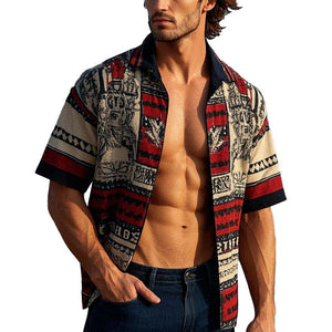 Men's Vintage Printed Lapel Short Sleeve Shirt