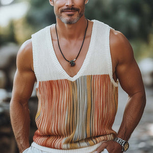 Men's Summer Fashion Casual V-neck Knitted Tank Top
