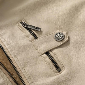 Men's Vintage Hooded Fleece Warm Zip-Up Slim Fit Leather Jacket