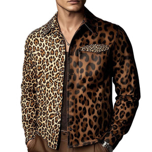 Men's Spring Fashion Leopard Print Light Leather Jacket